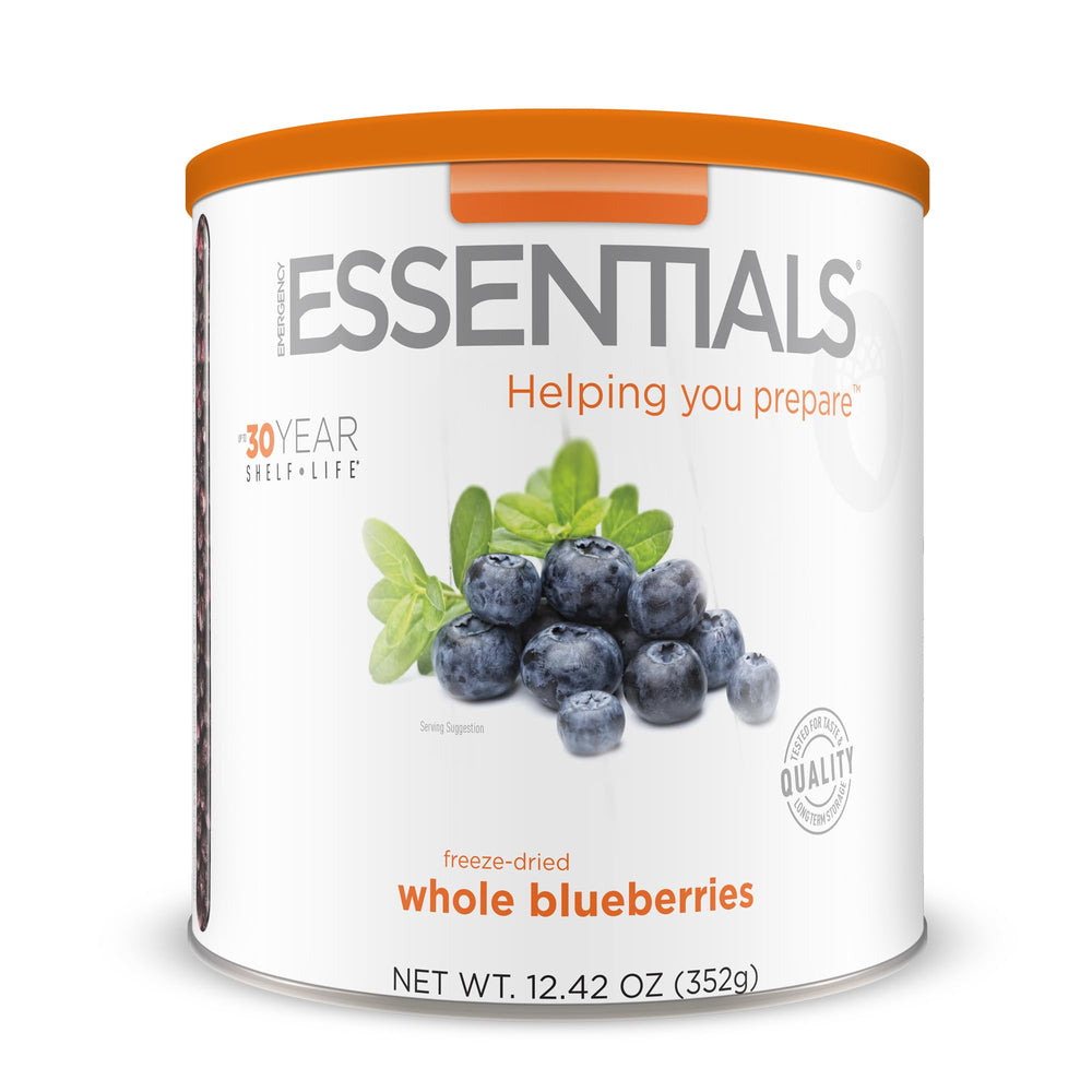 Emergency Essentials blueberries in a whole can for long-term storage.
