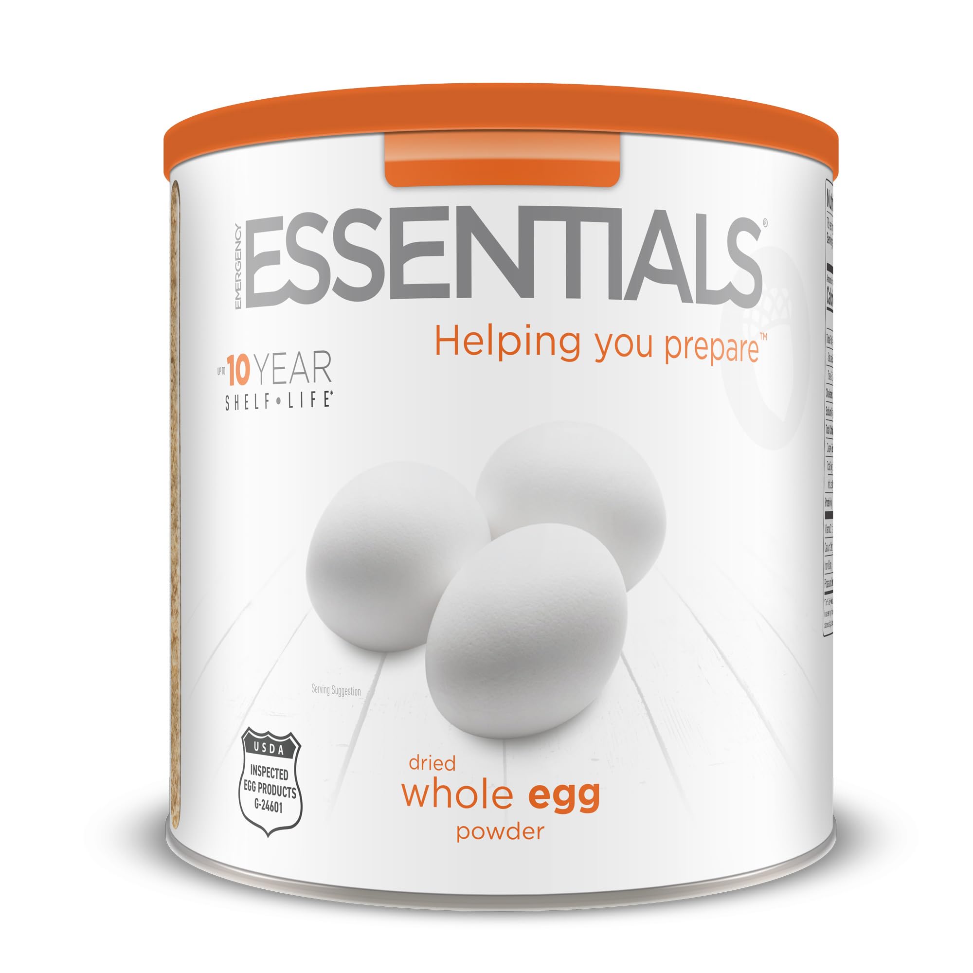 Emergency Essentials dried whole egg powder 33oz can front view, high-protein emergency staple.
