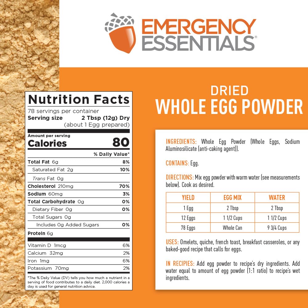 Emergency Essentials egg powder 33oz can with label, ideal for long-term pantry storage.