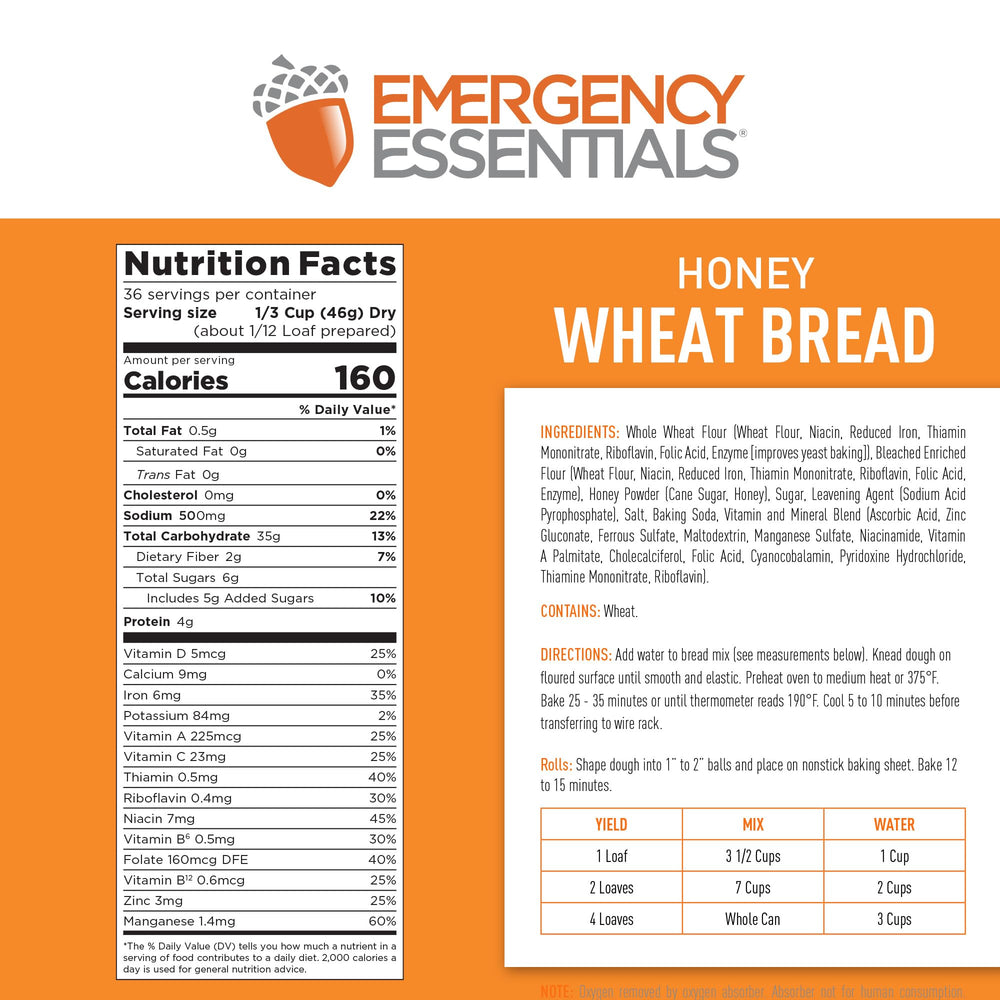 Emergency Essentials just-add-water mix shown with bowl for quick bread preparation.