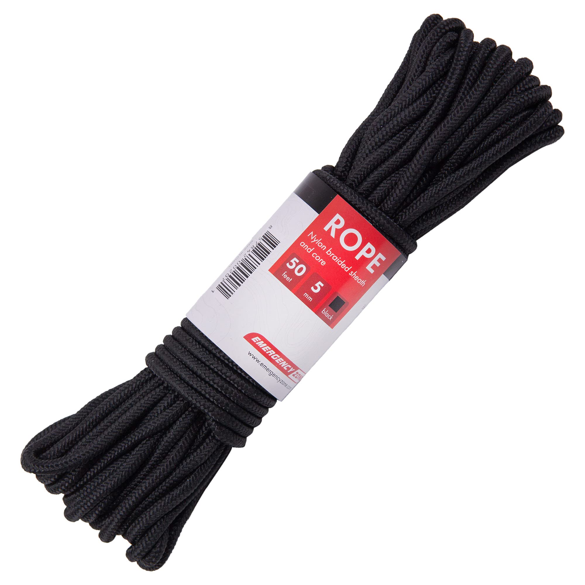 Emergency Zone 5mm nylon braided rope 50ft for quick tie-downs.
