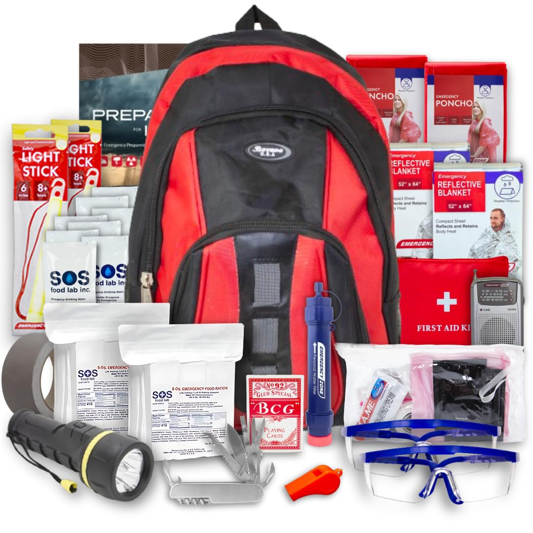 Emergency Zone 72-hour backpack ready for rugged survival and family preparedness.