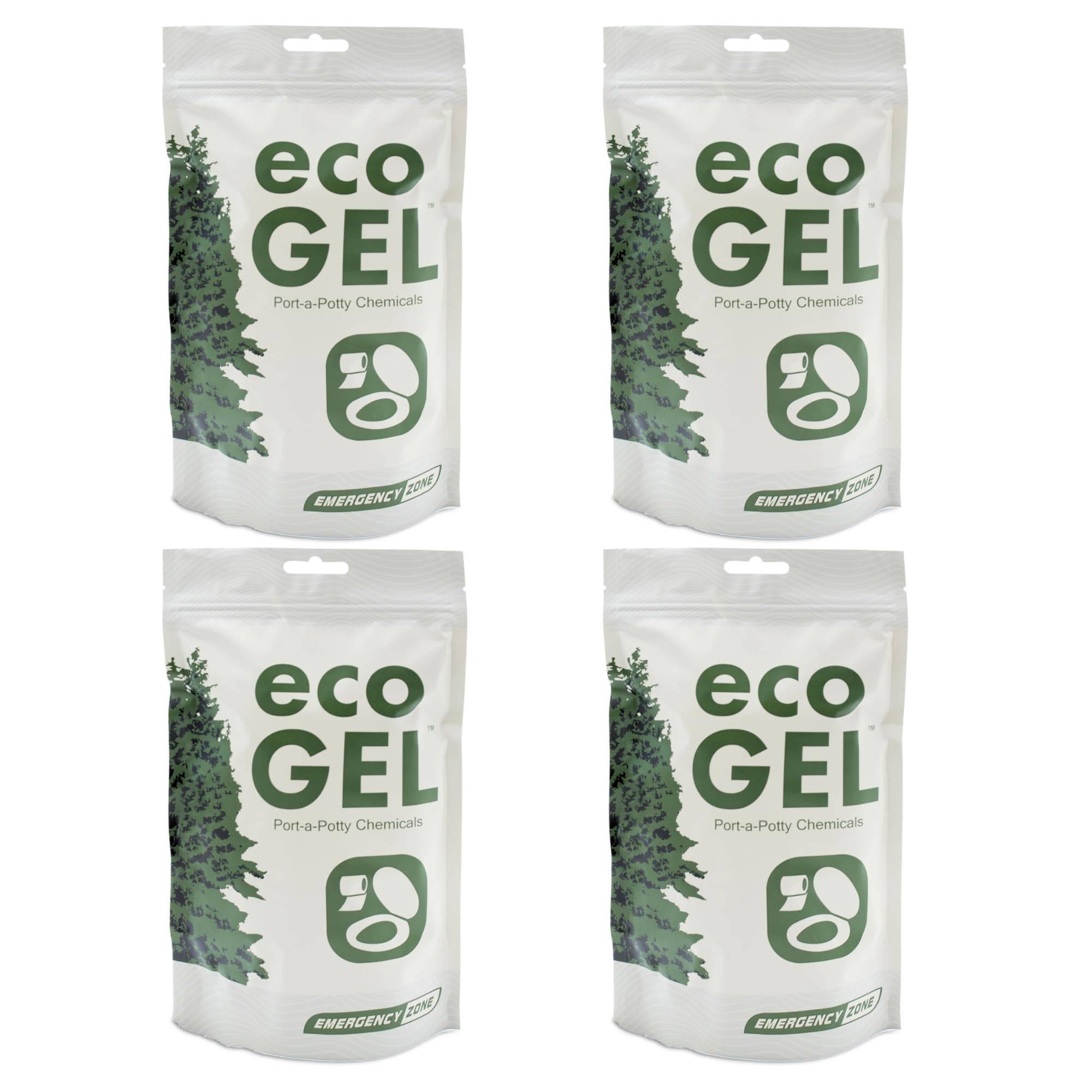 Emergency Zone Eco Gel Porta-Potty Pack packaging highlights mess-free waste management.