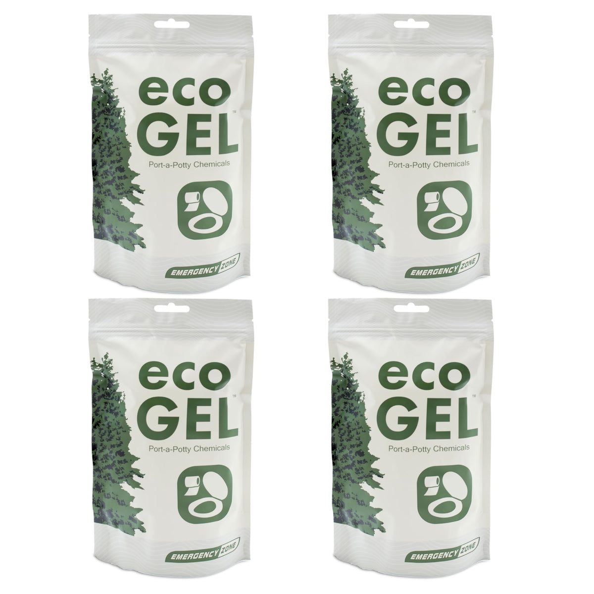 Emergency Zone Eco Gel Porta-Potty Pack packaging highlights mess-free waste management.