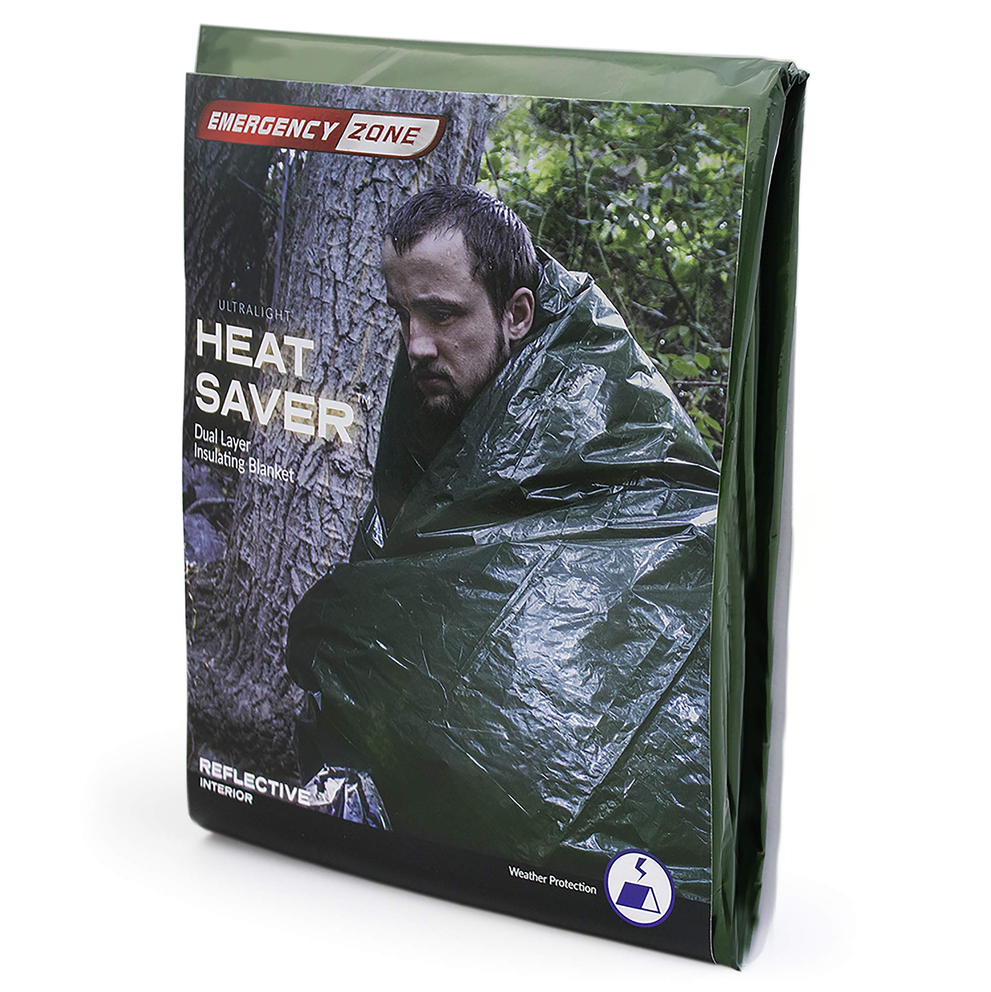 Emergency Zone HeatSaver blanket inflates for rapid warmth during emergencies.