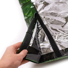 Emergency Zone HeatSaver insulation close-up highlighting heat-trapping layers.