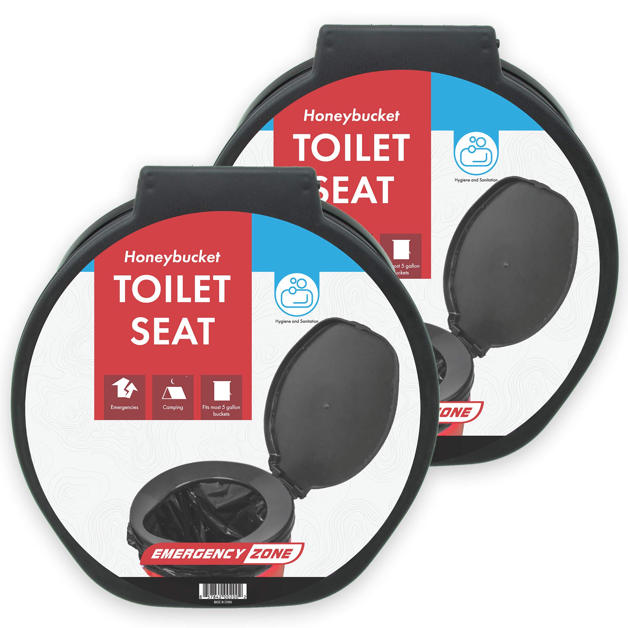 Emergency Zone Honey Bucket Seat compatibility with 3-5 gallon pails for quick setup.