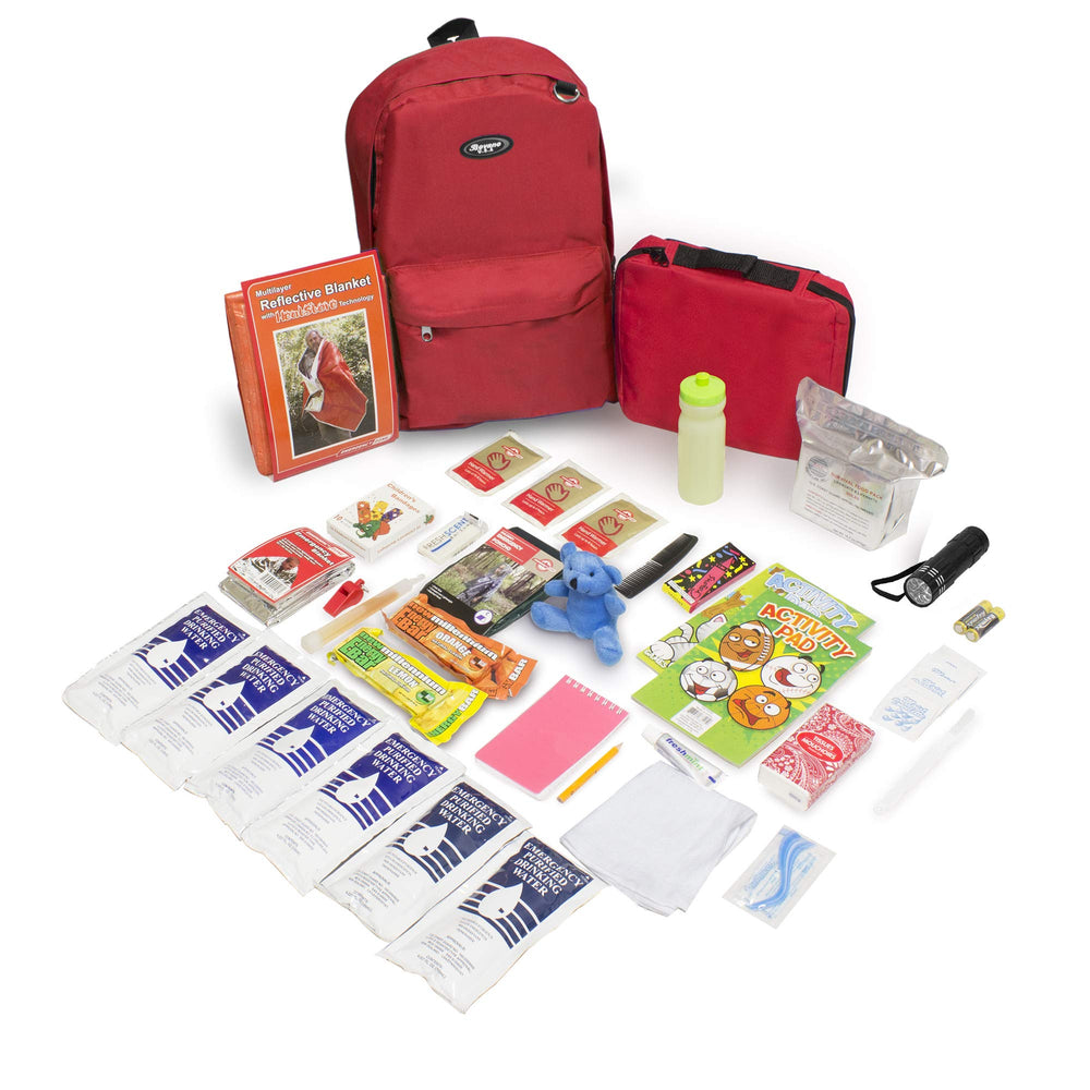 Emergency Zone Keep-Me-Safe kids backpack, 72-hour kit, sturdy for emergencies