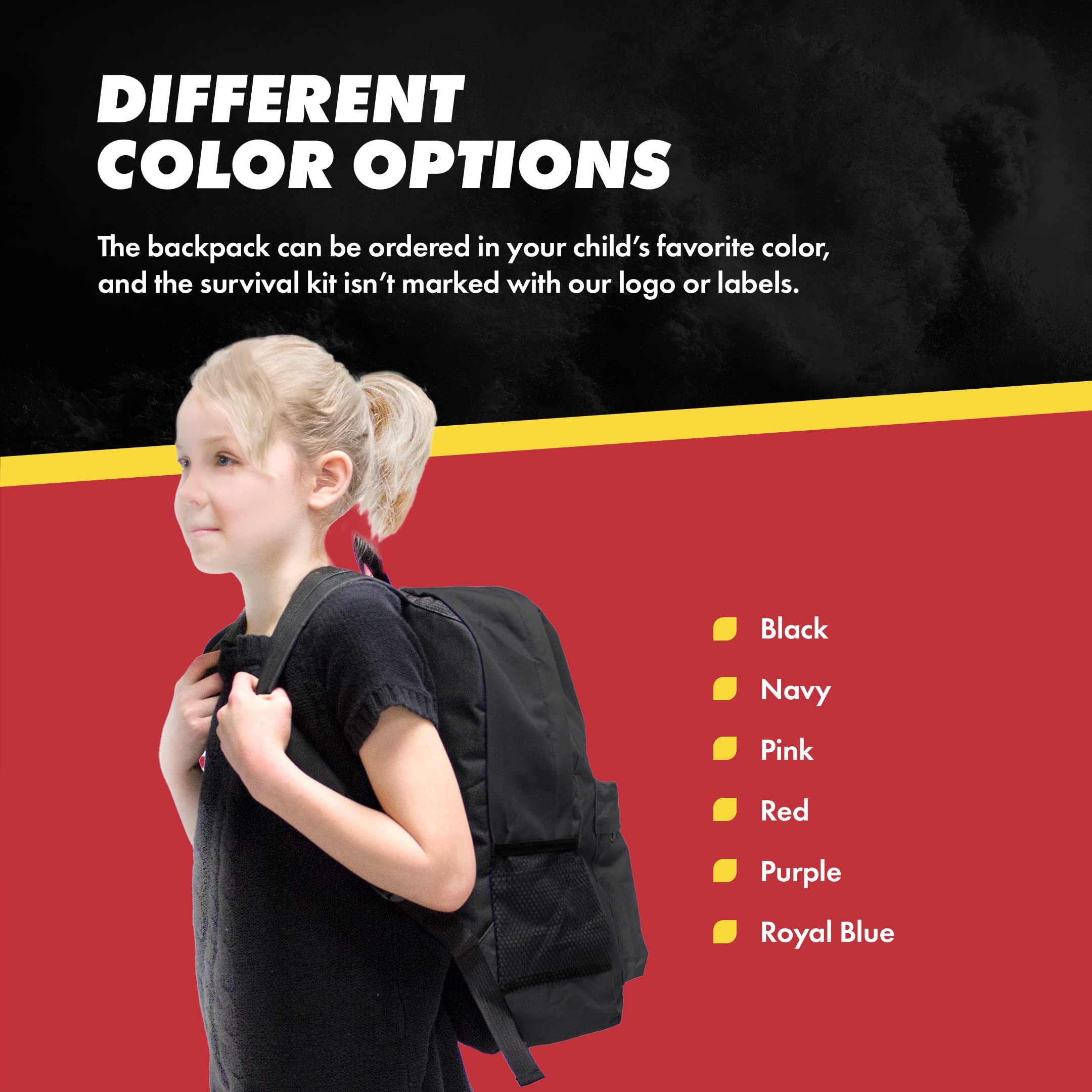 Emergency Zone Keep-Me-Safe deluxe black bag demonstrates versatile kid preparedness.