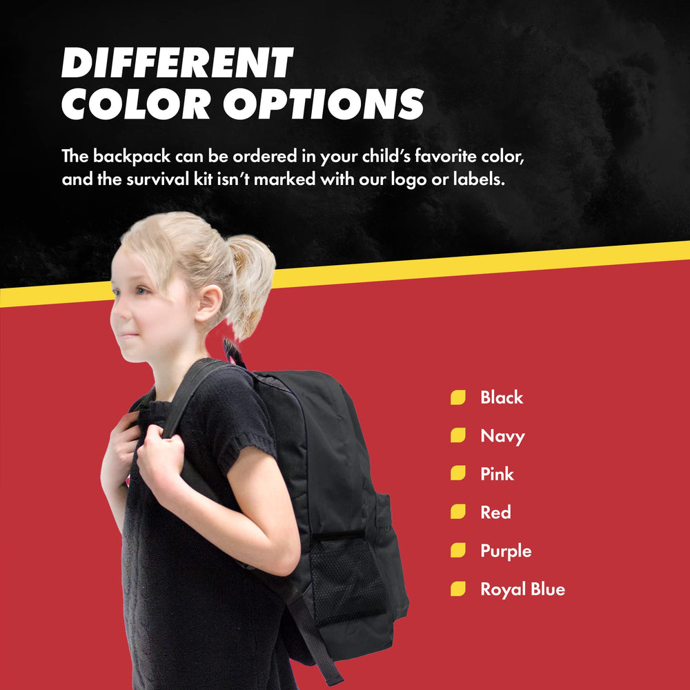 Emergency Zone Keep-Me-Safe deluxe black bag demonstrates versatile kid preparedness.