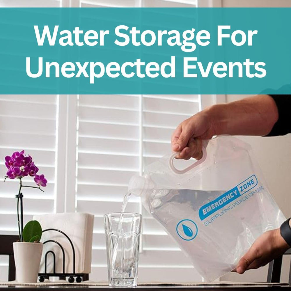 Emergency Zone reusable BPA-free water pouch for safe storage.