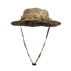 EMERSONGEAR tactical boonie hat close-up shows camo fabric and rugged stitching for outdoor durability