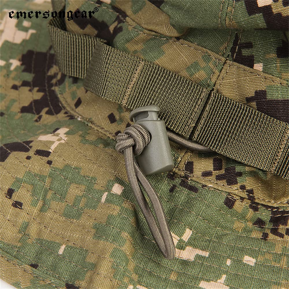 EMERSONGEAR camouflage boonie hat with MOLLE webbing for gear attachment.