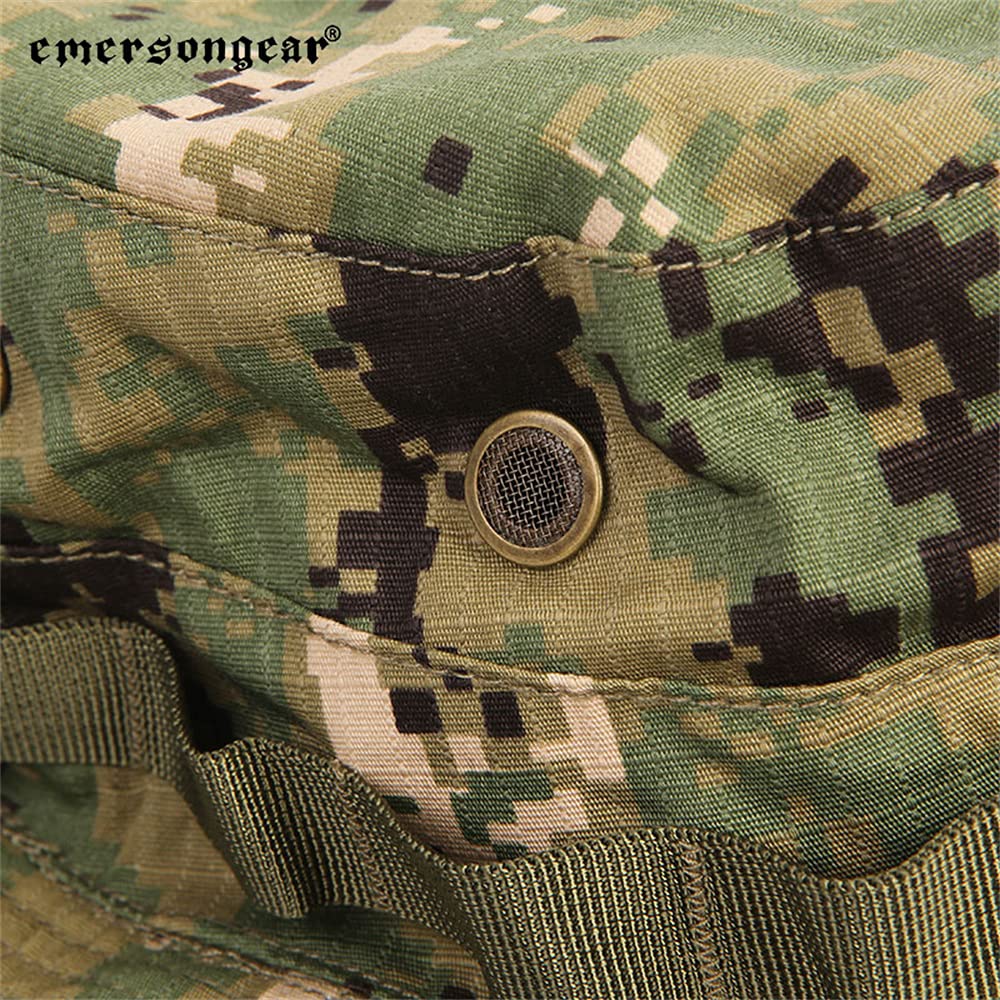 EMERSONGEAR boonie hat shows external MOLLE webbing for camouflage and gear options.