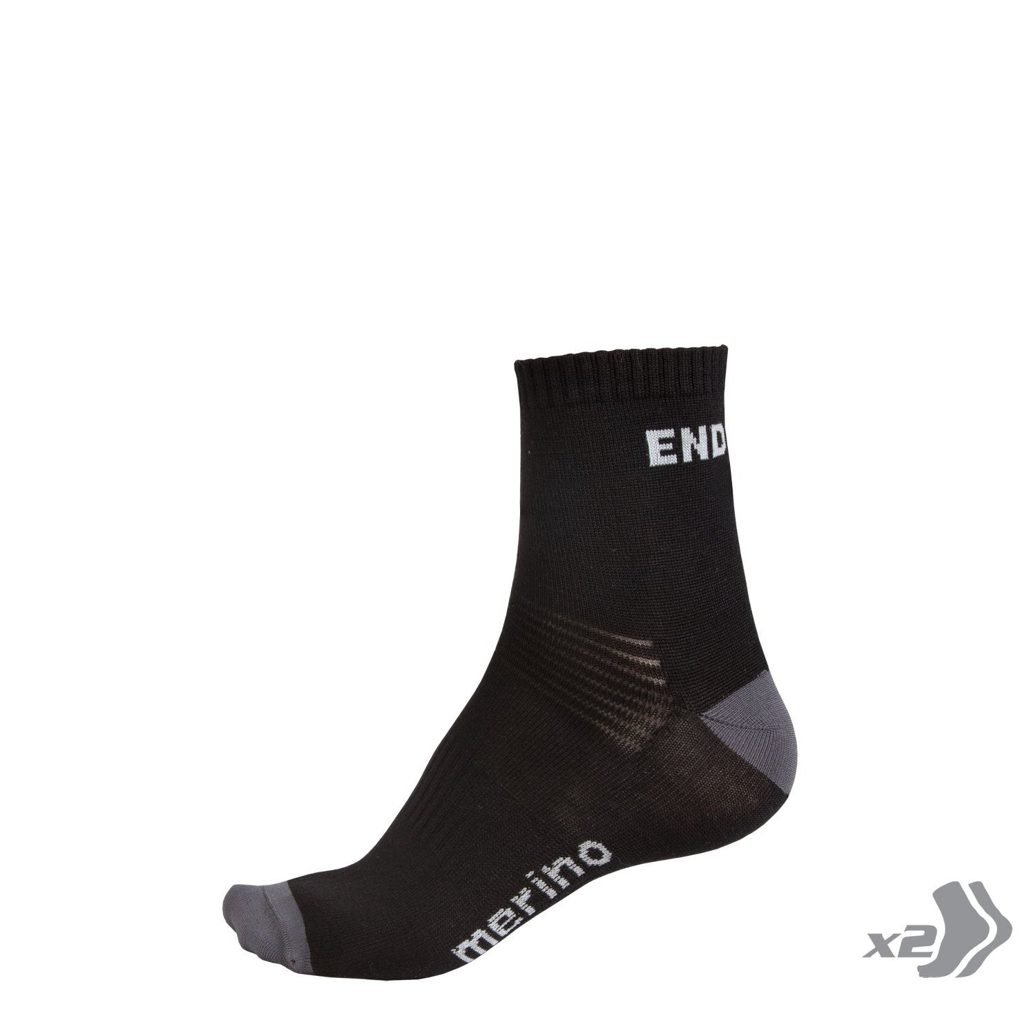 Endura BaaBaa Merino cycling socks twin pack in black; ideal for all-season rides.