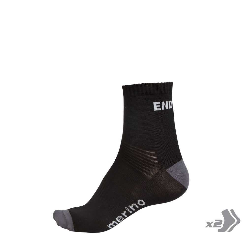 Endura BaaBaa Merino cycling socks twin pack in black; ideal for all-season rides.