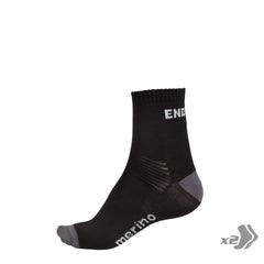 Endura BaaBaa Merino cycling socks twin pack in black; ideal for all-season rides.
