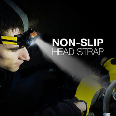 Energizer Hardcase Headlamp nonslip strap stays secure on helmets
