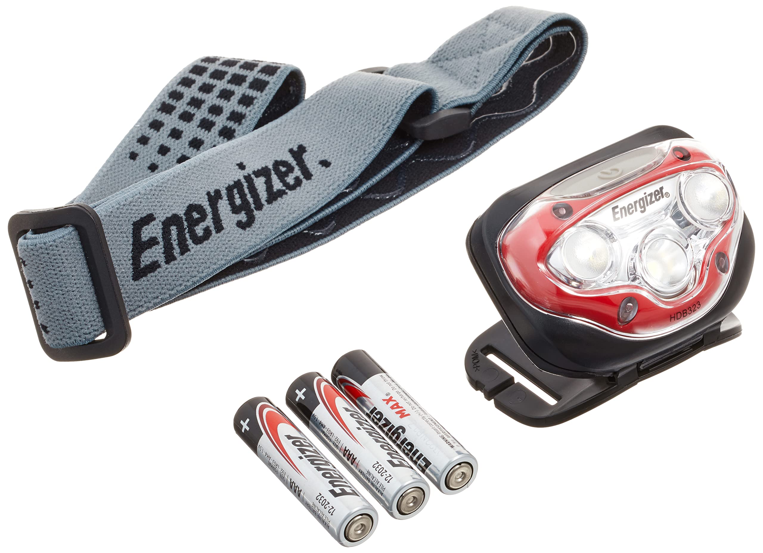 Energizer HDBIN32E headlamp front view in red for hands-free site lighting
