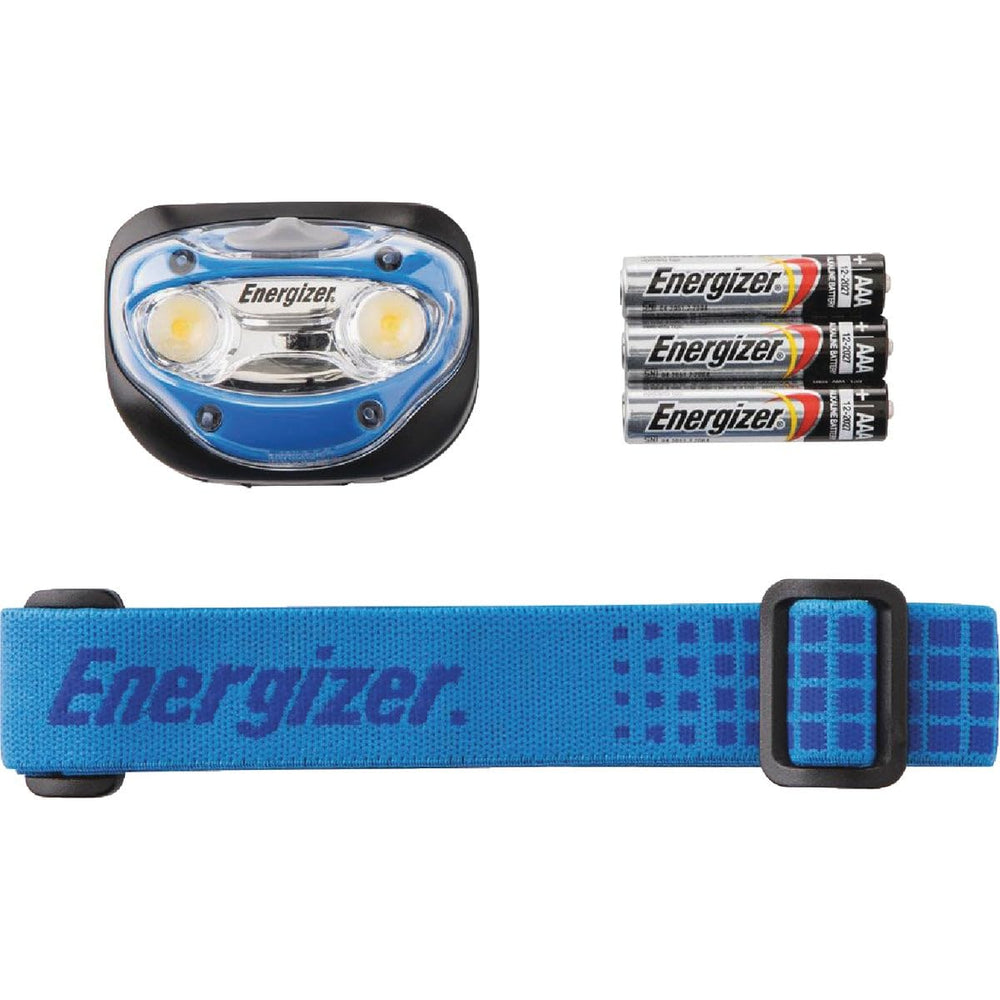 Energizer Vision Headlamp at night, ideal for camping and late tasks.