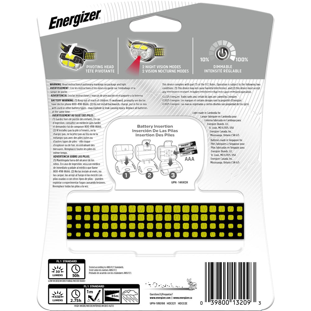 Energizer Vision headlamp batteries included for immediate use