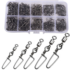 ENERHIKE 150pcs fishing swivels in reusable plastic box