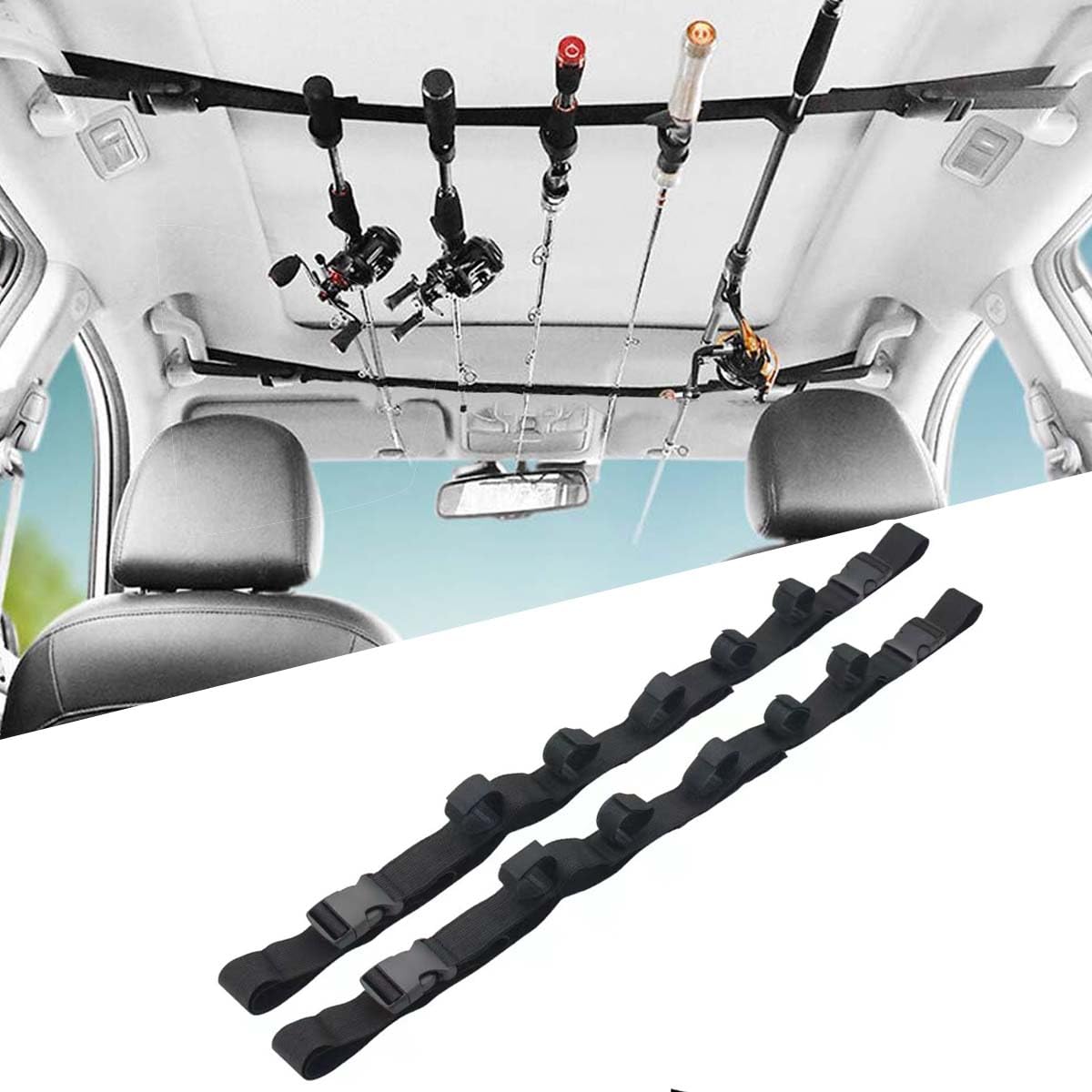 Enerhike 5-rod nylon car fishing rod carrier mounted in vehicle