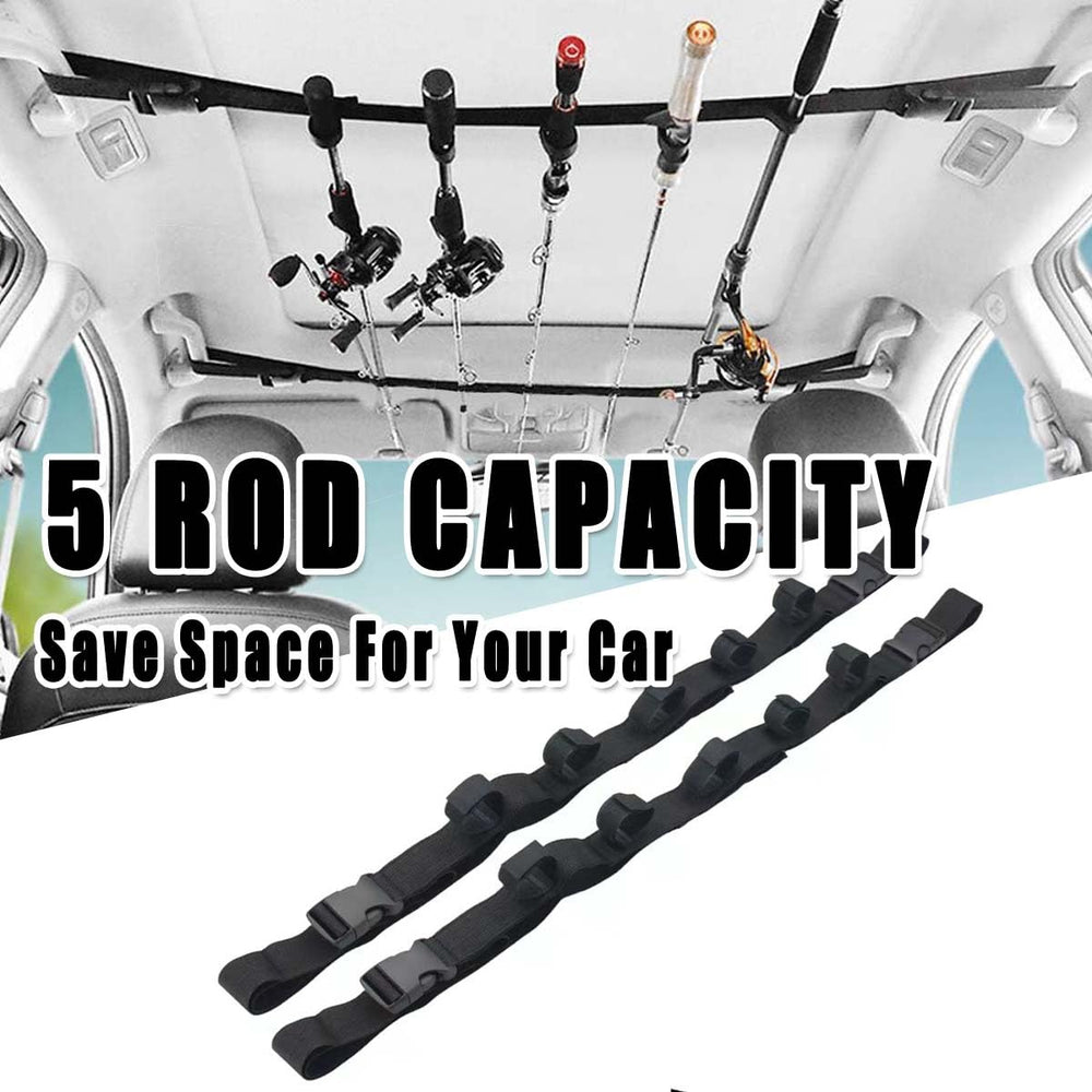 Enerhike 5-rod fishing rod rack installed in SUV with rods secured