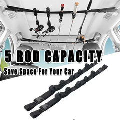 Enerhike 5-rod fishing rod rack installed in SUV with rods secured