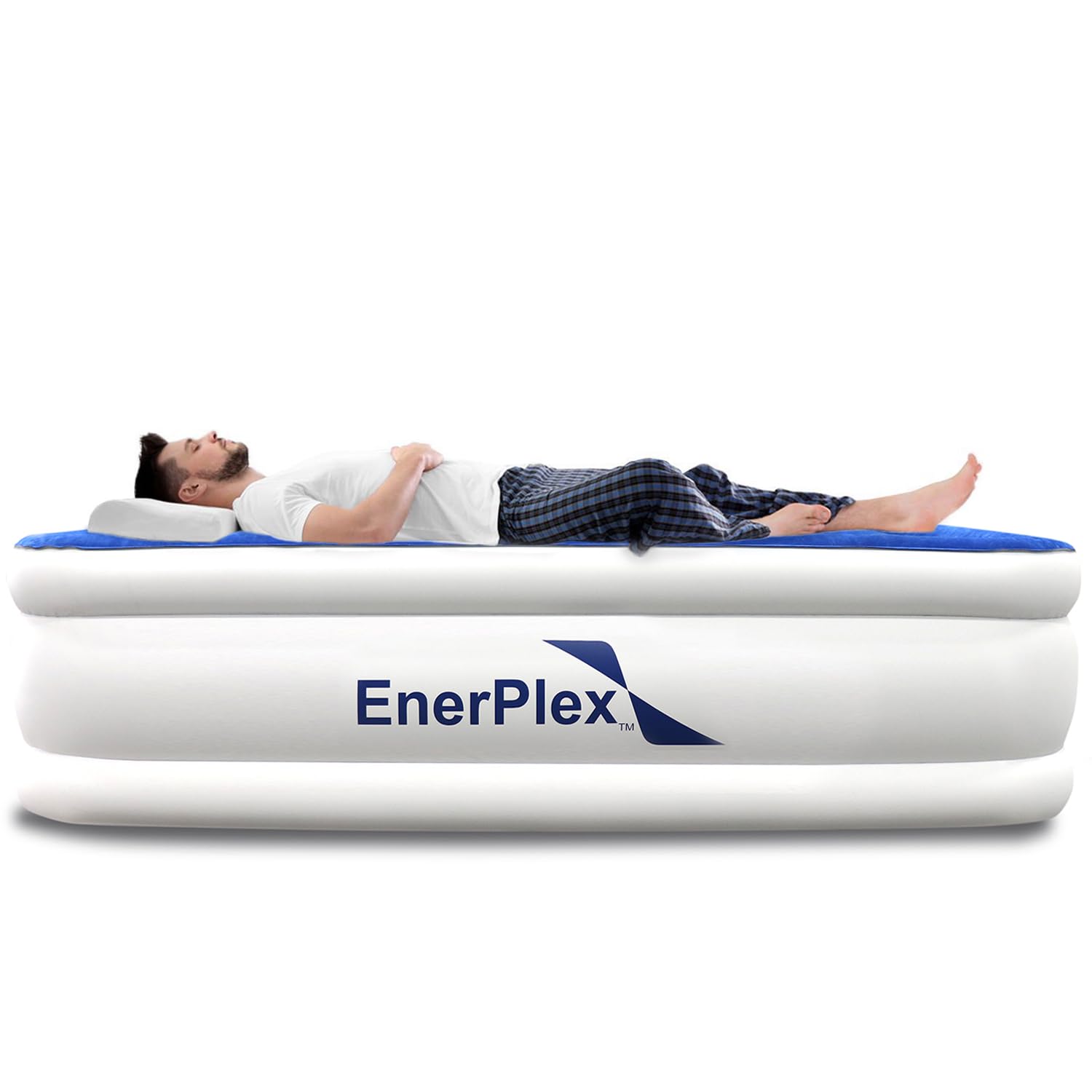 EnerPlex queen air mattress built-in pump demonstrates quick setup for guests.