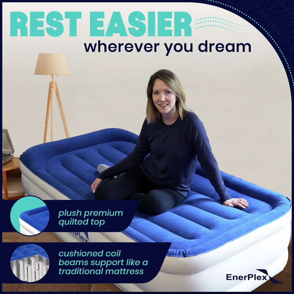 EnerPlex twin air mattress stands 16 inches high for easy access
