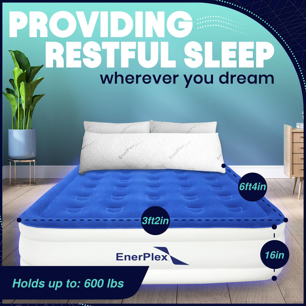 EnerPlex Twin Air Mattress double-height profile demonstrates added support for a restful sleep.