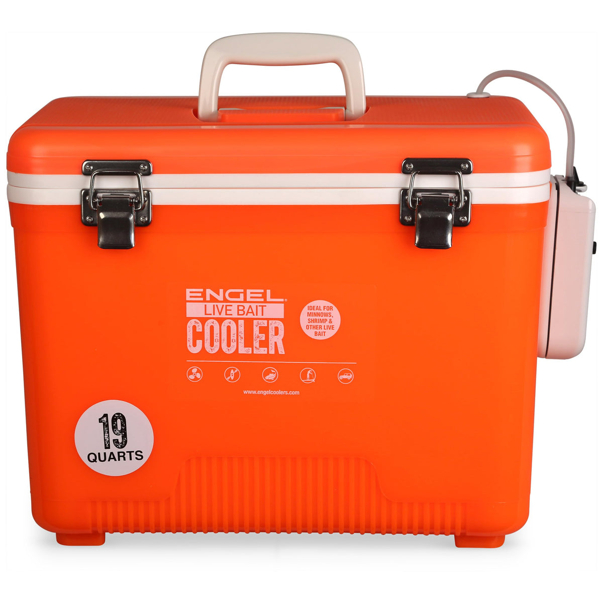 Engel 19qt live bait cooler with aerator pump keeps minnows lively for hours