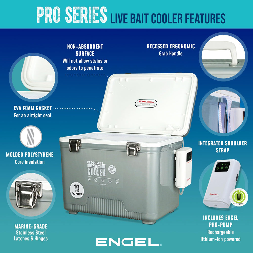 ENGEL 19Qt cooler pro shoulder strap enhances transport during long treks.
