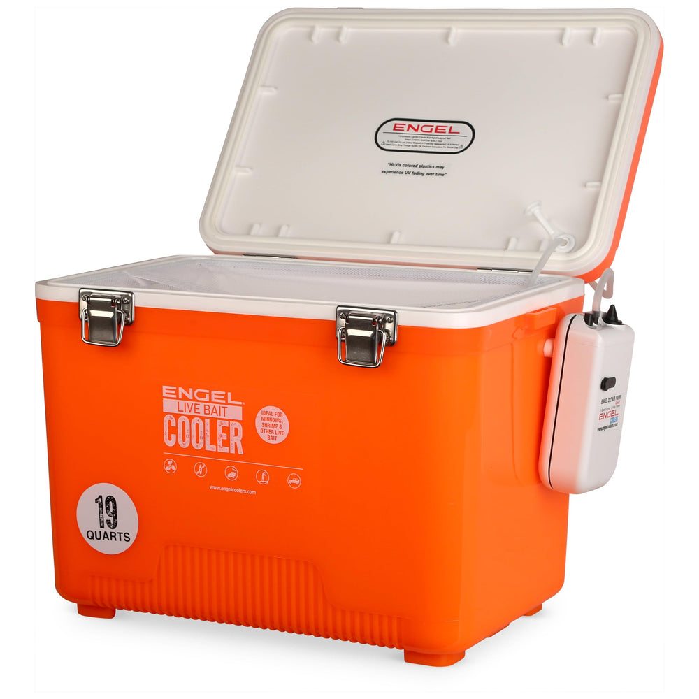 Engel 19qt live bait cooler features shoulder strap for easy carrying