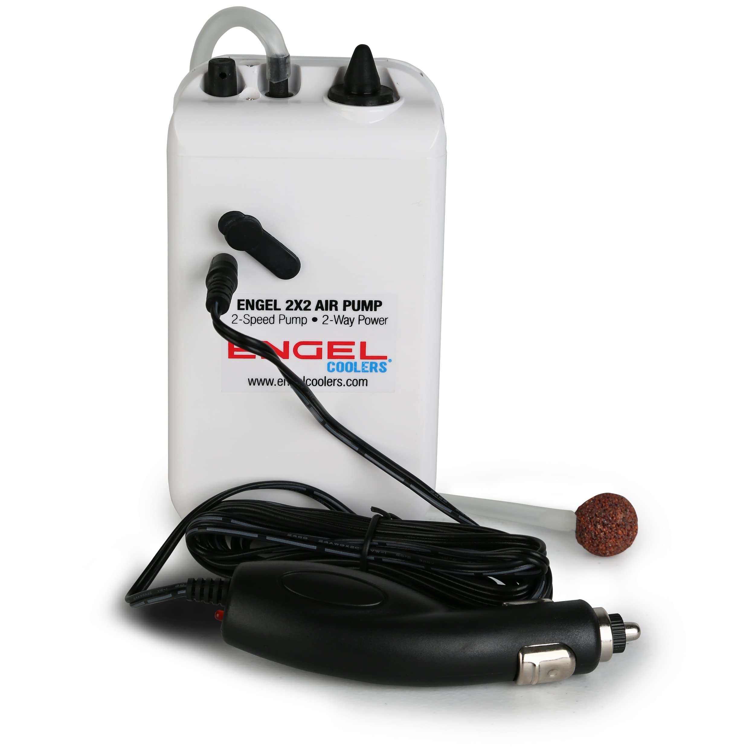 Orange high-visibility Engel bait cooler easily spotted on crowded docks.