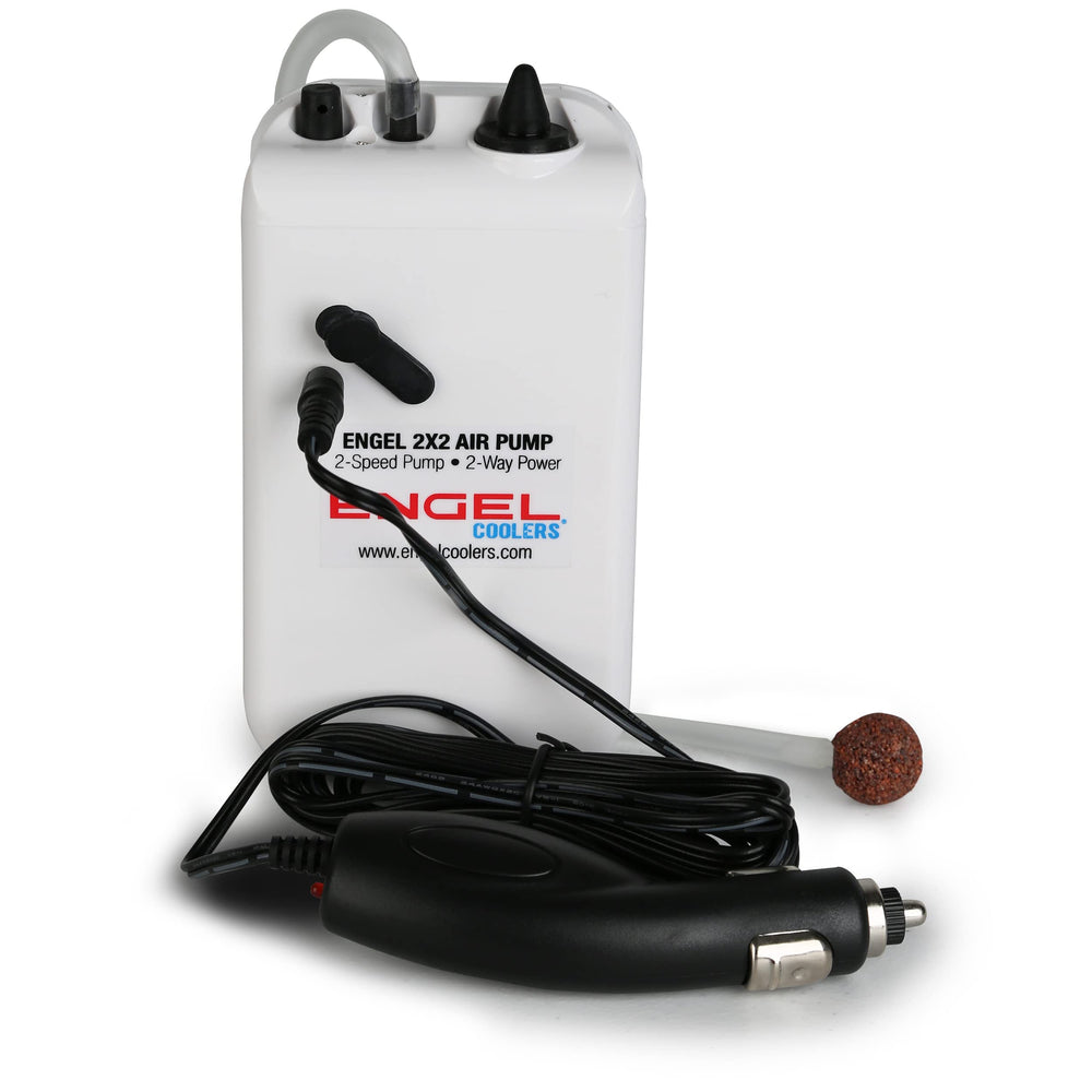 Orange high-visibility Engel bait cooler easily spotted on crowded docks.