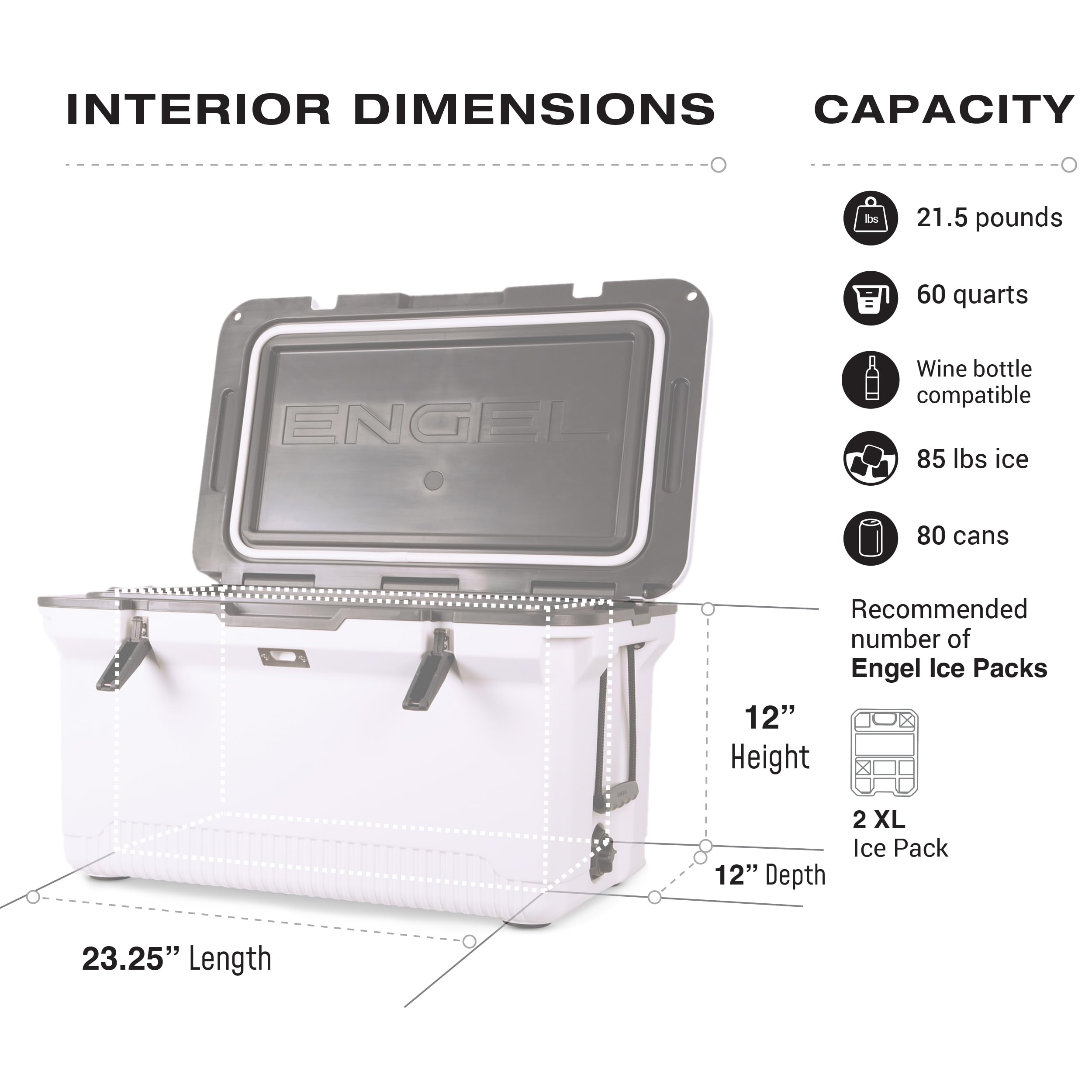 ENGEL 60QT cooler divider illustrates organized food and drinks for family outings.
