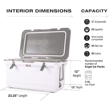 ENGEL 60 QT Ultra-Light cooler divider helps separate drinks and food on trips.