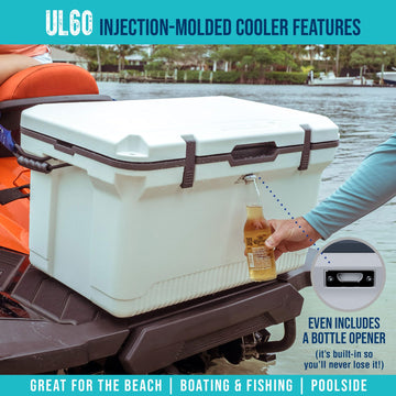 ENGEL 60 qt ultra-light cooler divider separates foods and beverages efficiently.