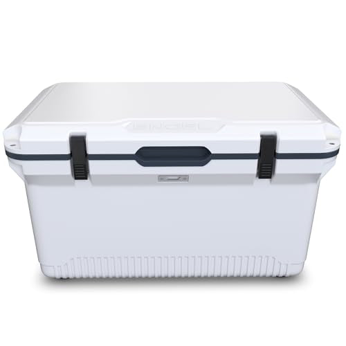 ENGEL 60 QT Ultra-Light cooler ice-retention-7days shows extended cooling for camping.