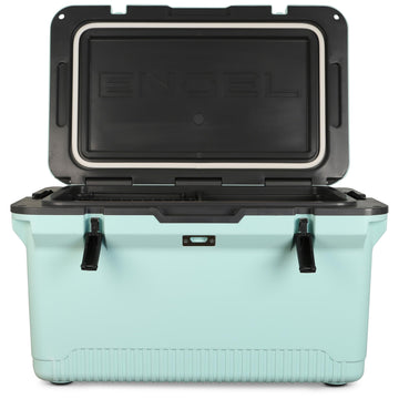 ENGEL 60qt cooler side view highlights lightweight transport for trips