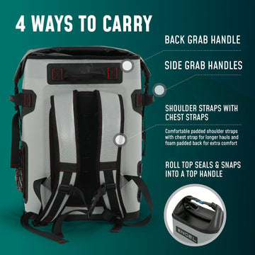 Engel BP25-LG chest strap stabilizes load during rugged paths.