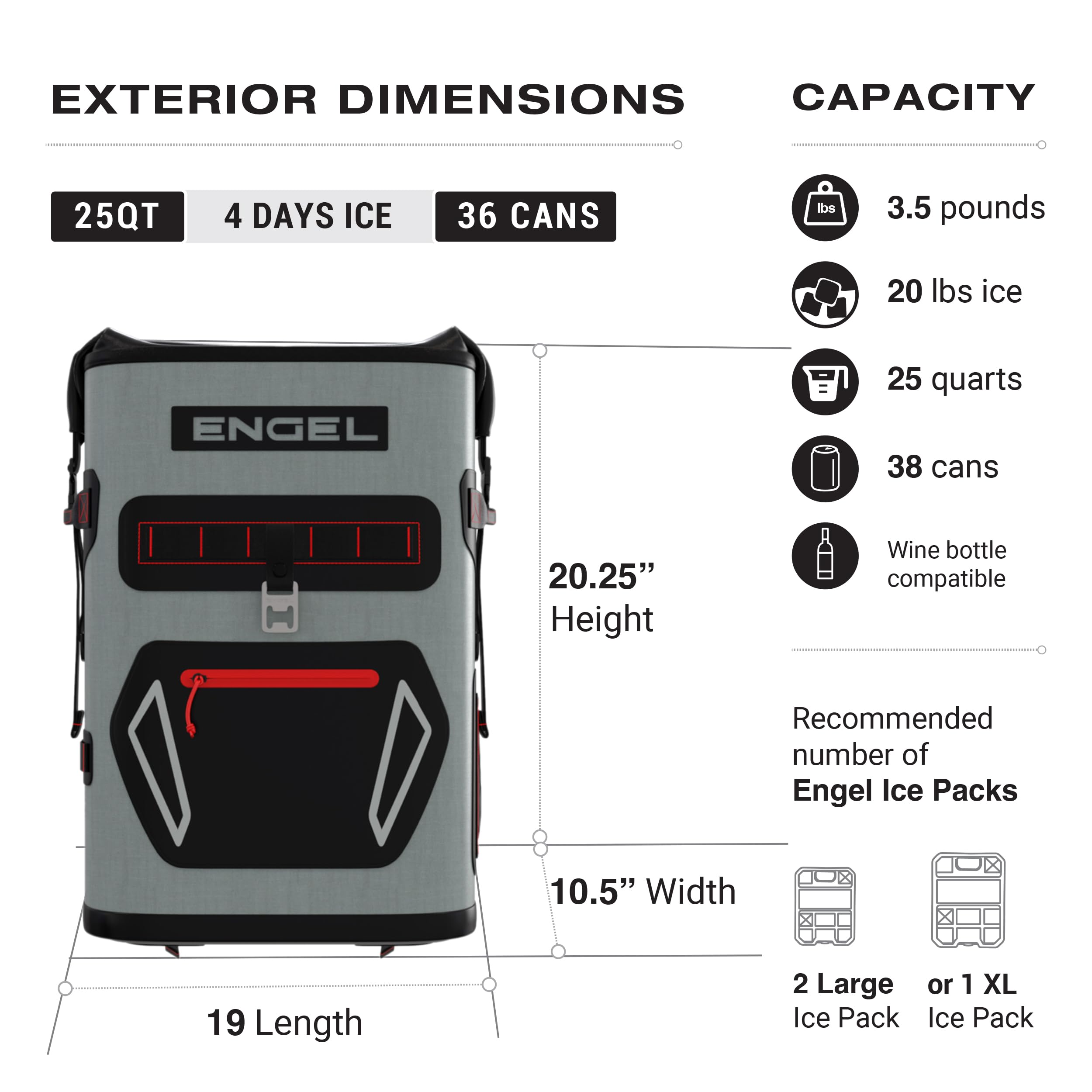 Engel BP25-LG rolltop design keeps contents dry and secure while hiking.