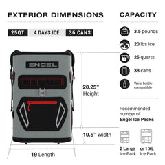 Engel BP25-LG rolltop design keeps contents dry and secure while hiking.
