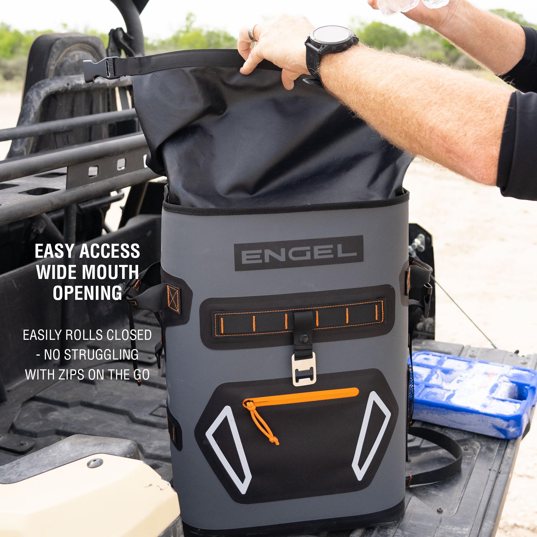 Engel BP25-Orange watertight seal protects contents during transport.
