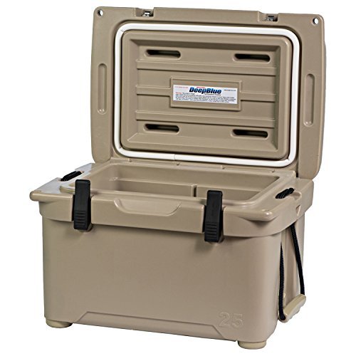 ENGEL ENG25 cooler closed lid in rugged terrain—durable rotomolded construction