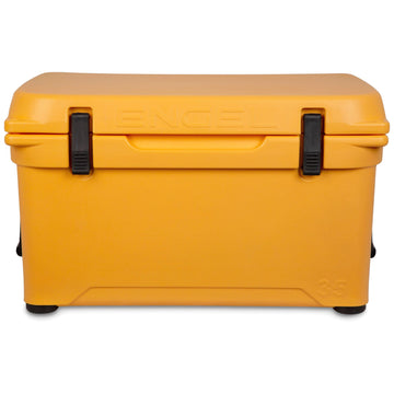 Engel ENG35 cooler front view showing rugged rotomolded body for outdoor use