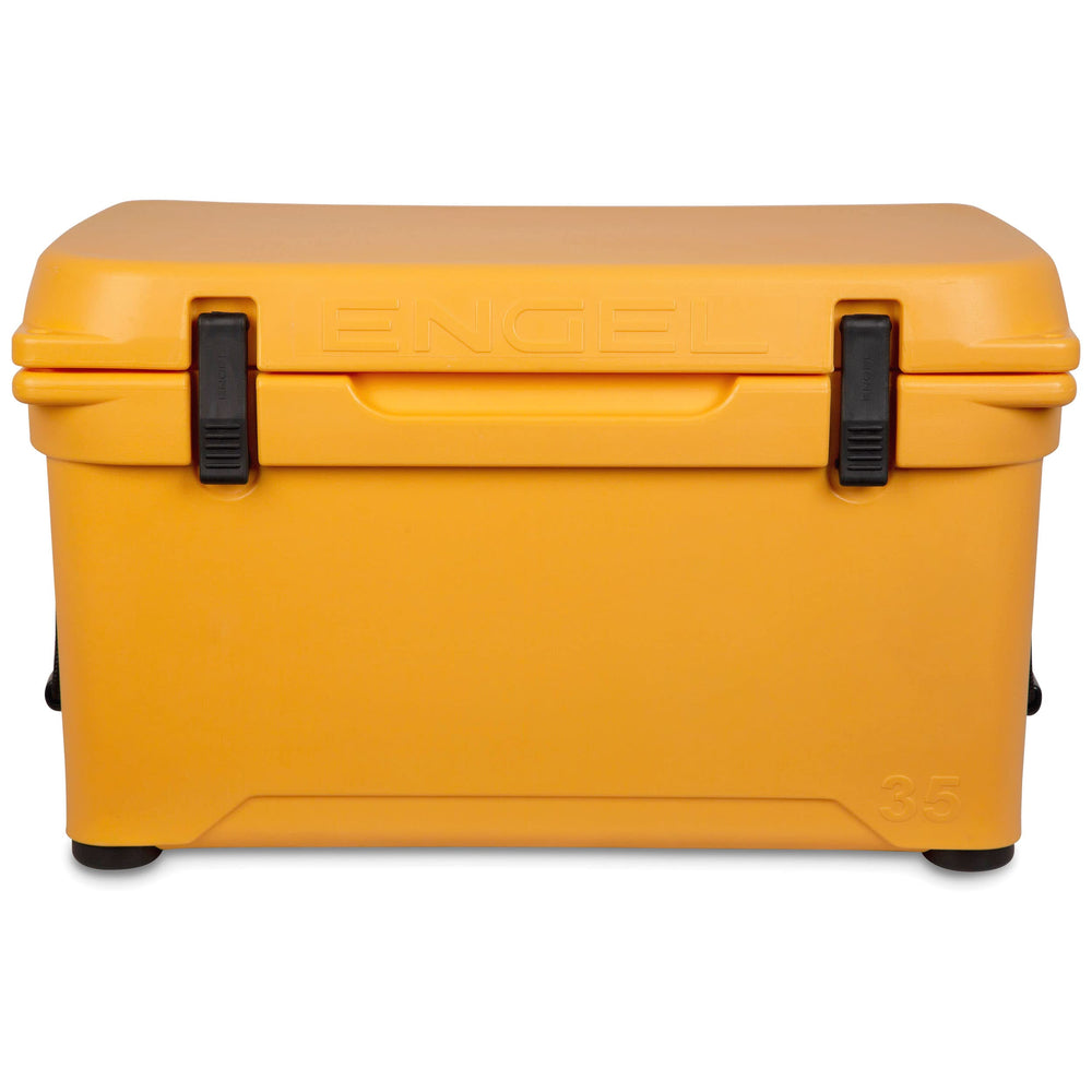 Engel ENG35 cooler front view showing rugged rotomolded body for outdoor use