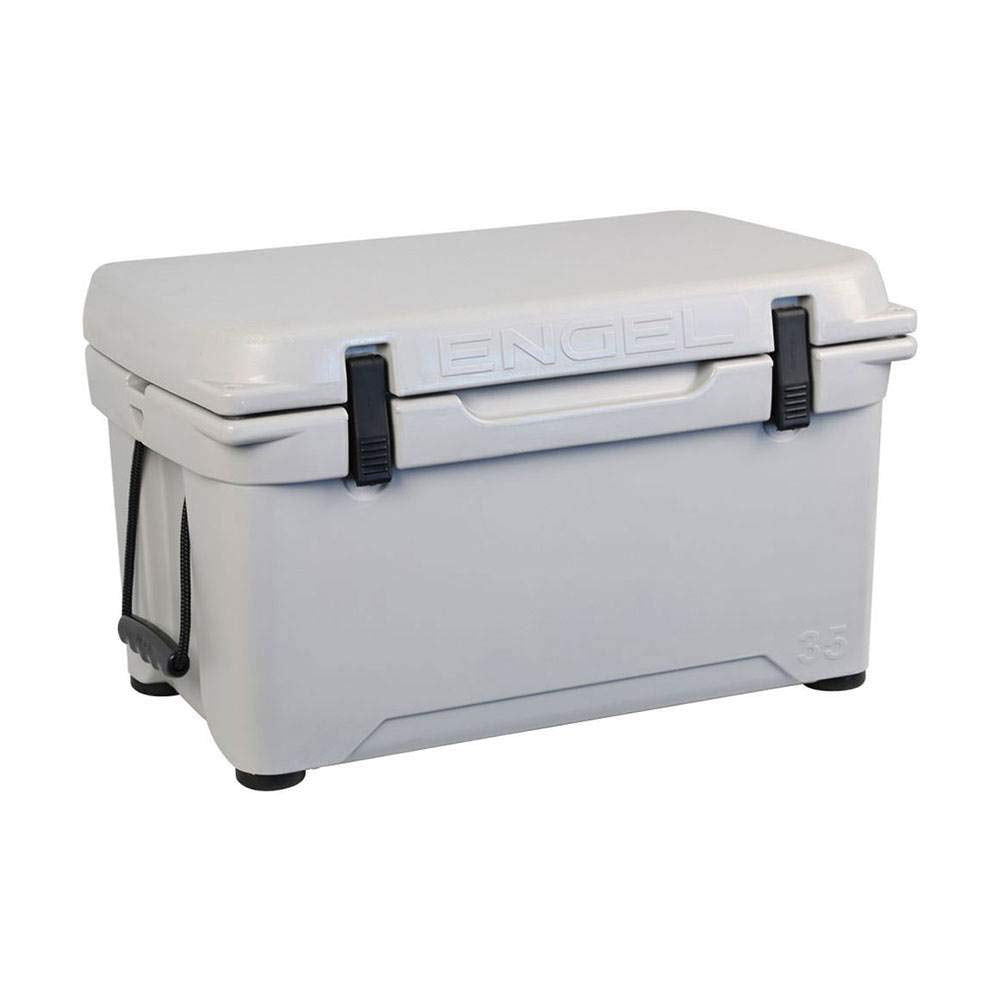 Compact Engel ENG35 cooler with ergonomic handles for easy transport.